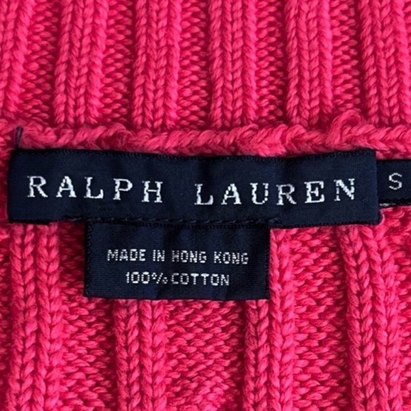 Ralph Lauren Blue Label Coral Pink Off Shoulder Cable Knit Sweater Size Small - Picture 5 of 6